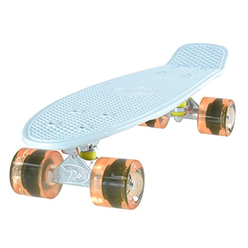 LAND SURFER® Skateboard Cruiser Retro Completo con tavola Bianca 56cm - cuscinetti ABEC-7 - Ruote Arancioni Trasparenti 59mm PU + borsa per il trasporto