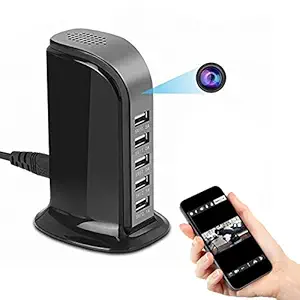 TECHNOVIEW Full HD 4K Nanny Cam| 1080p with Video and Audio Recording | Motion Detection | Remote Live View | 2 in 1 Device Spy Wifi Camera In Multi USB Charger - black