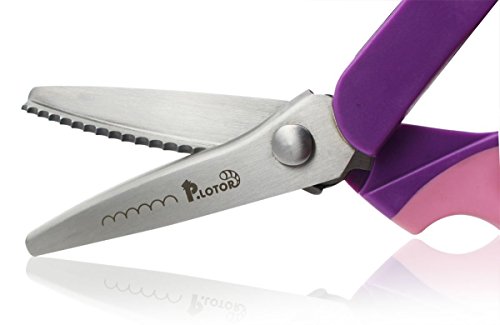 Zackenscheren, P.LOTOR Stoffschere Zickzackschere für Stoffe Schneiderschere mit Komfortgriff 24cm(9,3 Inches), Scalloped-Purple - 6