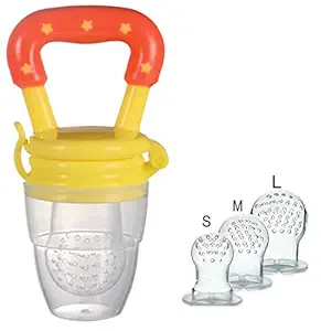 MOMSLOVE New Nibbler with 2 extra feeder for Babies| teether | Pacifier for New Born Baby | Silicone Fruit and Juice Feeder with Cover | Kids Pacifier for Fruit Vegetable 3-12 Months BPA Free (orange)