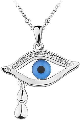 Le Premium® Evil Eye Tears Pendant Necklace Plastic Blue Eye Dotted with Czech Crystal Clear Stone