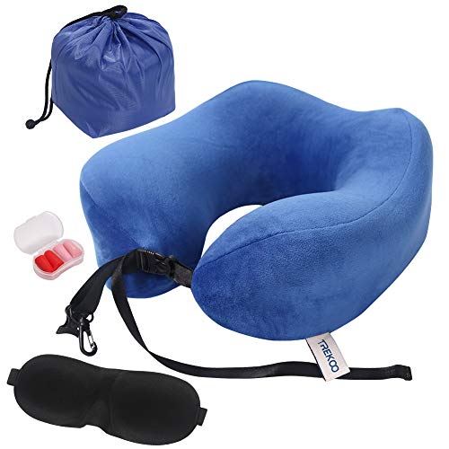 Preisvergleich Produktbild TREKOO Reisekissen, Nackenkissen, Reise Nackenkissen Nackenhörnchen, Orthopädisches Nackenkissen, Waschbarer. Ideal für Büro und Haus, Reisen im Auto, Flugzeug, Zug (Blau) MEHRWEG
