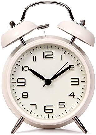 Hemara Silent Alarm Clock Loud Twin Bell Mute Alarm Clock Quartz Analog Retro Bedside and Desk Clock with Nightlight (4", White)