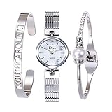 Hswt Damenuhr Armband Armband gesetzt Damenarmbanduhr, dreiteilig Gold und Silber Schmuckset Zubehör ansehen, Silver