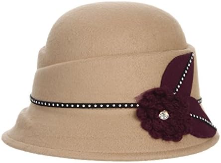 Jelord Women's Wool Blend 1920s Vintage Winter Bucket Bell Cloche Hat