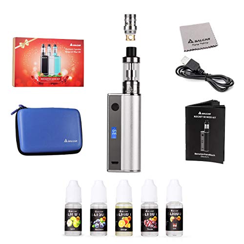 Salcar® Rocket 50 Mod Kit de iniciación de Cigarrillo Electrónico 50w, Vaporizador de 0.5ohm/2ml, batería incorporada de 2200mAh, 0,00 mg Nicotina (Plata)