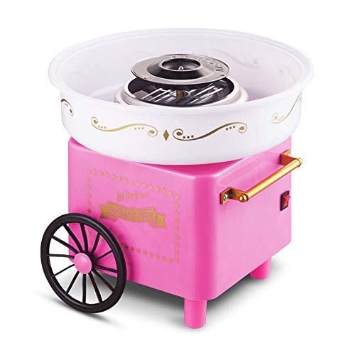 Preisvergleich Produktbild Wefun Zuckerwattemaschine ,Zuckerwattemaschine für Kinder, Retro Warenkorb Zuckerwattemaschine, Süßigkeiten Candy Floss Machine,Geschenk für Kinder Freundin Freundmit 1 x Löffel 10 x Bambusstock (Rosa)