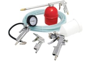 Wolf 5 Piece Compressor Air Tool Spray Kit - Includes 5m Air Hose Line, Gravity Feed Spray Gun, Tyre Inflator, Long Nozzle Spray Gun & Blow Gun