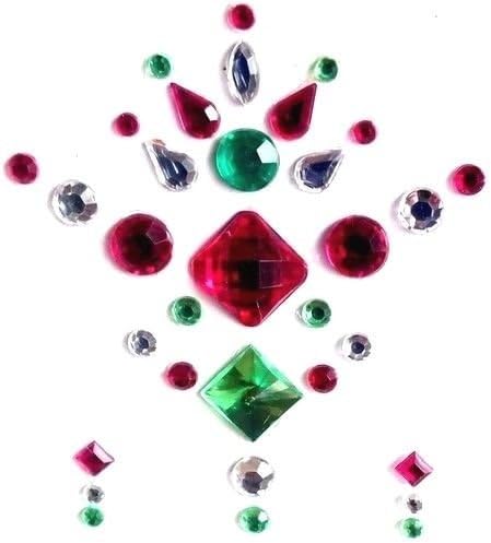 Geo Gems Body Art - 3 Piece Temporary Tattoo - Hot Pink / Green (D17)
