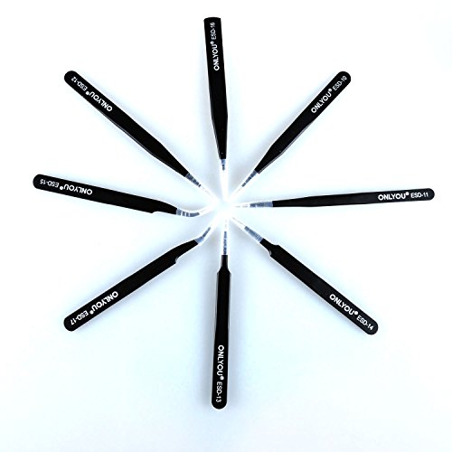 Foonii 8 pcs Anti-Statik-Edelstahl ESD präzise Pinzette gerade gebogen anatomisch Reparatur Tools für Elektronik, Schmuckherstellung, Industrie, Schwarz - 4