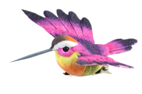 Mushroom Bird On Clip 3" 1/Pkg-Flying Hummingbird Blue, Orange & Pink