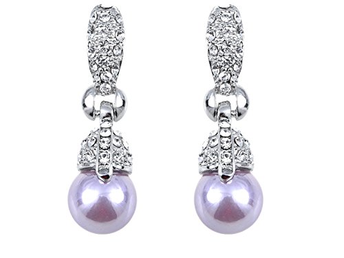 Alilang Silver Tone Faux Pink Purple Pearl Clear Crystal Rhinestone Dangle Drop Earrings