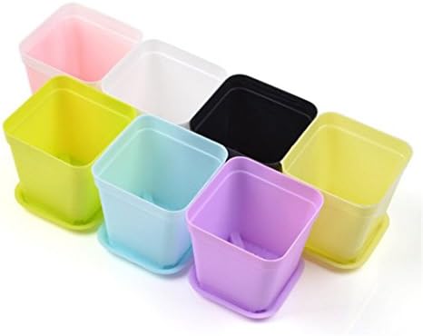 7PCS 4-inch Diameter Plastic Square Plant Pot,Flower Pot with Pallet Tray Saucer for Decoration of Home Office Desk Garden Flower Shop