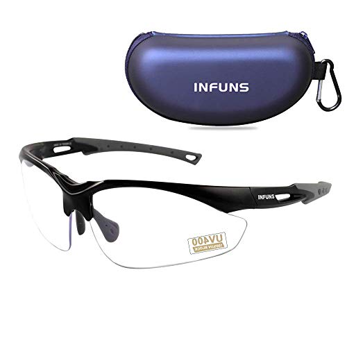 Lunettes de sécurité anti-buée claires avec étui, UV 400, lunettes de protection pour lentilles résistant aux rayures, protection pour champ de tir