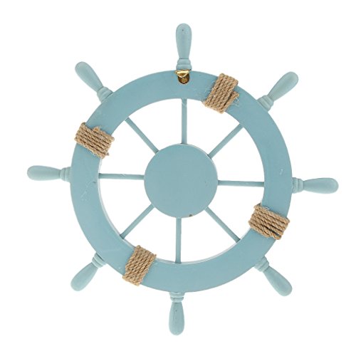 Hängen Wand Deko Maritime Style Strand Holz Boot Schiff Rad Ruder Dekor – Blau - 2