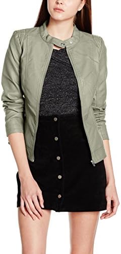 VILA CLOTHES Women's Viaya Faux Leather Noos Jacket, Green (Vetiver), 36 (Manufacturer Size: Small)