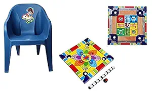 LEYSIN Combo of Kids Lightweight and Durable Sitting Chair with Armrest for Study Table with 2 in 1 Carrom Board Ludo Game for Kids Pack of 1