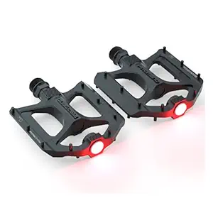 Yellowfin Aluminium Alloy DU Bearing Lightweight Bicycle Pedals with inbuilt Safety Warning Light, Wide Platform 16 Anti-Skid PINS for Road Mountain BMX MTB Bike