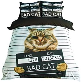 Watermelonbreeze 3D Animal Printed Cat Duvet Quilt Cover Bedding Set With Double Pillowcase