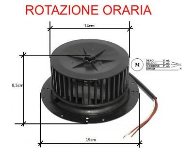 MOTORE CAPPA 3 VEL. ROSSO = COMUNE / NERO 1°VEL; BIANCO 2°VEL; MARRONE 3°VEL. DIAM. ESTERNO 19, LARGHEZZA VENTOLA 14,