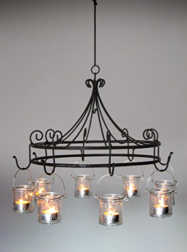 Windlichter, Gartenlaterne, Nostalgie-Hängeleuchter im Antik-Look, Metall dunkelbraun, Ø 45 cm mit 8 Windlichtern *Art.N72* - 3