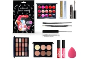 AZONELIFE Juego de Maquillaje, Kit de Maquillaje Portátil, Set de Cosméticos Todo en Uno, Essential Makeup Set, 12 Piezas Set de maquillaje Multifunción con Sombras de Ojos Máscara para Rostro Ojos y Labios