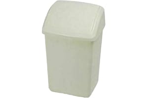 Optimal Products Swing Bins Plastic Swing Top Rubbish Waste Bin Office Bedroom Kitchen Paper Dustbin Trash Bin Swing Lid (Cream, 10l Litre)