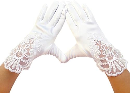 Flower girls satin gloves children's wrist gloves bridesmaid pageant prom (6-9 years, white #2)