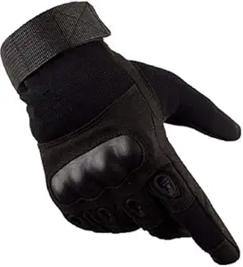 AadikartFull Finger Hard Knuckle Motorcycle Shooting Tactical Outdoor Breathable Gym & Fitness Riding Gloves for Boys & Men(Size: L, Black)