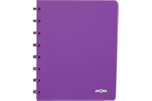 Atoma - Cahier A5 à Anneaux - Quadrillé 5x5mm avec Marge - 72 Feuilles Détachables (144 Pages) - Couverture en Polypropylène Recyclable - Mauve Transparent 4.1357