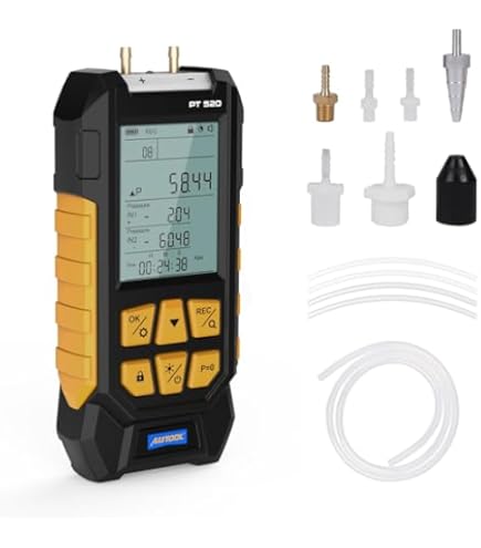 LC-189A Manomètre Numérique, Jauge De Pression Différentielle, Jauge De Pression De Gaz CVC Adapté à La Mesure De La Pression D'air (noir + Orange