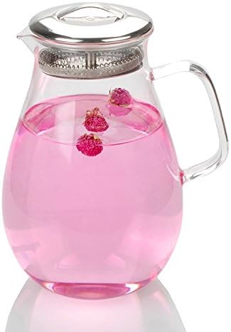 CENSUN 1.8L 63oz Glass Pitcher Carafe with Stainless Steel Infuser Lid, Juice Iced Tea Beverage Hand Made Water Jug