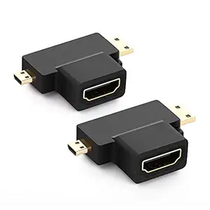 REC Trade 3-in-1 HDMI Female to Micro/Mini HDMI Male Adapter, HDMI Female to Micro HDMI OR Mini HDMI Male Adapter Converter HDMI Adapter Compatible with HDTV, Projector etc.