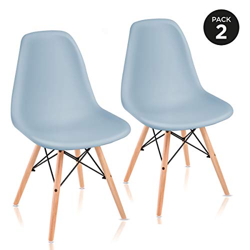 McHaus Azul Claro Pack de Sillas de Comedor de Diseño Nórdico, Haya y Polipropileno, 51x46x82 cm, 2 Unidades