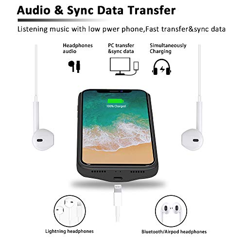 Coque Batterie Compatible avec iPhone X  BeeFix 6000mAh Power Bank Rechargeable   tui de Chargeur Prolong  e Housse de Batterie Portable Compatible avec iPhone X  5 8    Noir