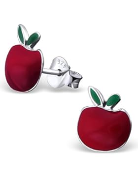 JAYARE Kinder-Ohrstecker Apfel 925 Sterling Silber Emaille 9 x 8 mm rot grün Ohrringe