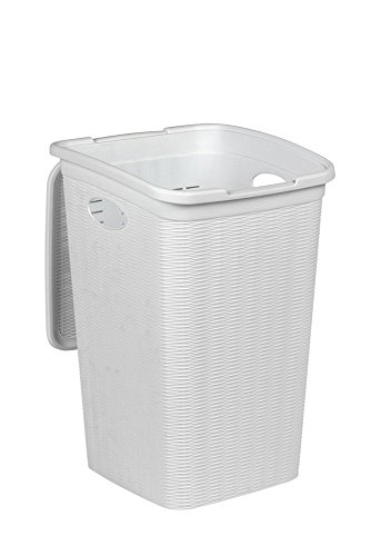XL Wäschekorb im Rattan Design mit Klappdeckel und 50 Liter Volumen, B 37 x T 38 x H 54,5 cm, Farbe Weiß - 3