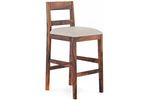 Genuine Decor Solid Sheesham Wood Bar Stool Chair for Kitchen & Bar Counter High Back Wooden Bar Chair with Cushion Seat Tall Bar Chair for Dining Counter Natural Finish 93.5 cm Height