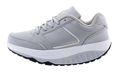 EGLEMTEK Scarpe Uomo Benessere Dimagranti Sportive Fitness BASCULAN TM (Grigio Bianco, 45)