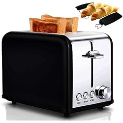 AIVANE Grille Pain/Toaster 2 Fentes Larges et Grill Étagère, 3 Fonction: Décongeler/Chauffage/Annuler, 6 Niveaux de Température Réglables, 815W Inox Grille-pain Noir