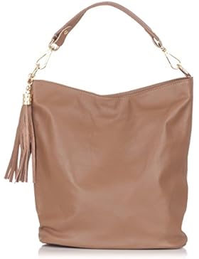 Laura Moretti - Hobo-Tasche aus Leder mit abnehmbarem Quasten-Anhänger