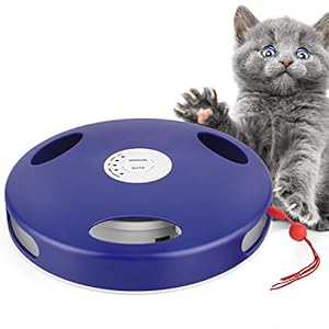 Pawaboo Juguete para Gato, Escondite de Ratón Electrónico, Juguete Interactivo Eléctrico Movimiento 360° Giratorias Irregular Libre de Mano, con 5 Modos Mascota, Perro – Azul