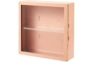 AZATEMGO Wandvitrine für Sammlerstücke – Aufbewahrungsschrank mit 2 Einlegeböden – für Miniaturen – Pet Acryl – Rosa (24,5 x 24,5 x 8 cm)