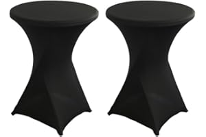 Littleprins Stehtisch Hussen 2er Set, Stretch Stehtischhussen, Hussen für Stehtische, Verstärkung im Fußbereich Bügelfrei und Maschinenwaschbar (Ø60 x 110 cm, Schwarz)