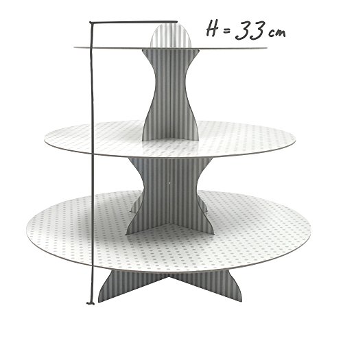 Muffinständer Frau Wundervoll aus festem Karton im Wendedesign – Seite 1 grau, türkise Sterne / Seite 2 grau-türkise Streifen – Etagere / Cupcakeständer - 2