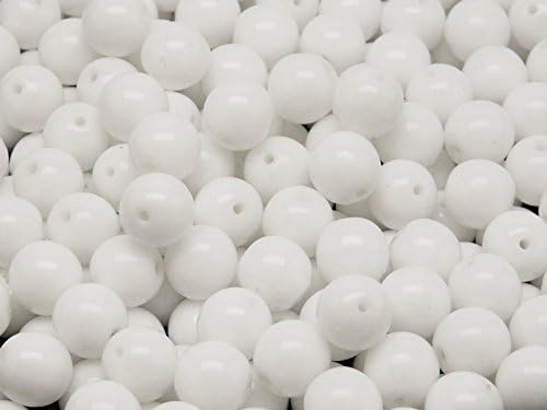 25pcs 8mm Czech Pressed Glass Beads Druck Round Chalk White
