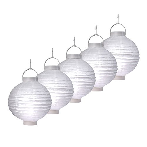 S/O® 5er Pack LED Lampions Weiß Laterne Lampion Garten Balkon Terrasse Party Beleuchtung Dekoration - 3