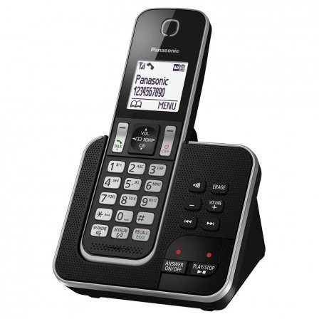 Panasonic KX-TGD320 - Teléfono fijo inalámbrico con Contestador (LCD, identificador de llamadas, agenda de 120 números, bloqueo de llamada, modo ECO, reducción de ruido), color negro