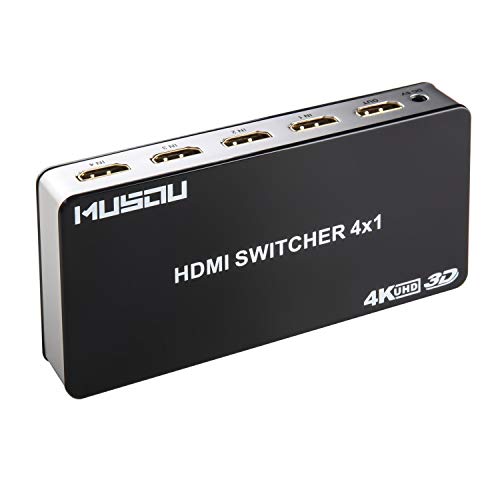 Musou HDMI Switch 4x1 (4 entradas 1 salida) Inteligente Mini HDMI Splitter Conmutador Switcher para TV Computers Blu-Ray PS3 PS4 Xbox etc. Soporte PIP 3D Audio HD y hasta 4K con IR Remoto