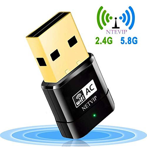 NETVIP Adattatore WiFi USB 600Mbps Dual Band(5G/433Mbps + 2.4G/150Mbps) Dongle WiFi Supporta con USB 2.0 per Laptop/ PC Compatibile con Window XP/7/8/8.1/10/ Vista/ Mac OS